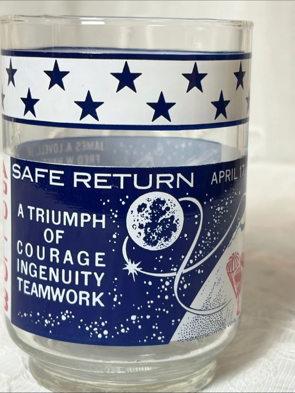 Libbey Vintage Apollo 13 Commemorative Glass Tumbler - Red, White & Navy
